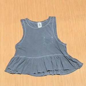 We The Free Tank Top Boho Ruffle Crop Babydoll Distressed‎ Cotton Gray Women XS